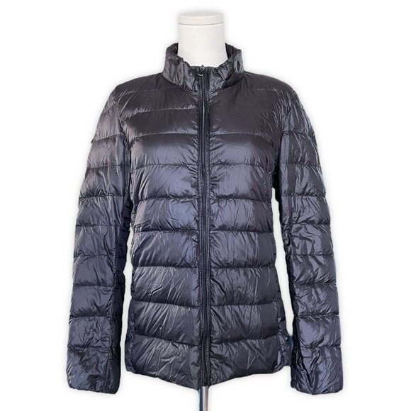 UHLULC Down Puffer Jacket Women Sz M Black Lightweight Quilt Zip Pockets Outdoor - Picture 1 of 10